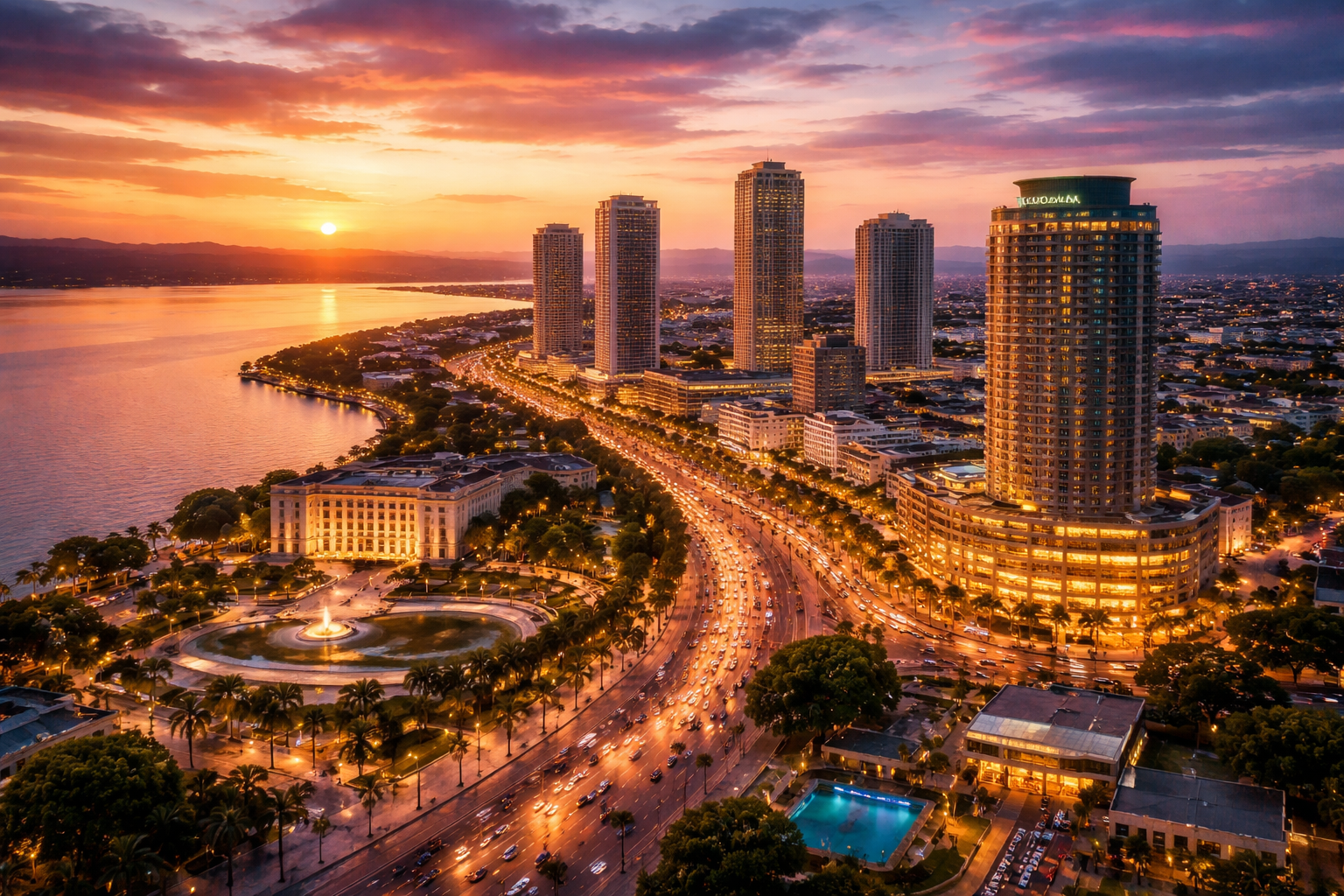 ACCUEIL golden sunset over kinshasa skyline